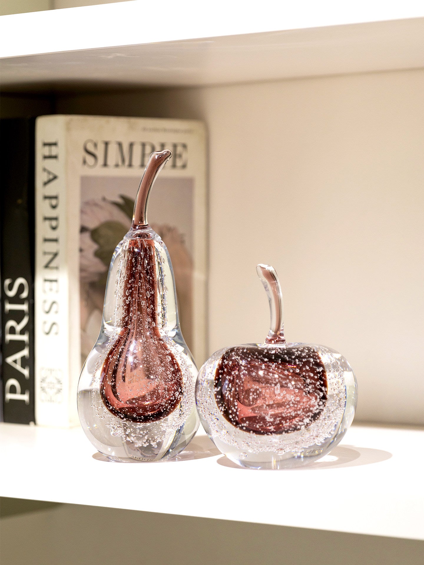 Decorative Glass Apple and Pear Figurine Set, Handcrafted Art Glass Fruit Sculptures for Coffee Table, Bookshelf, Entryway, Office Desk and Home Décor