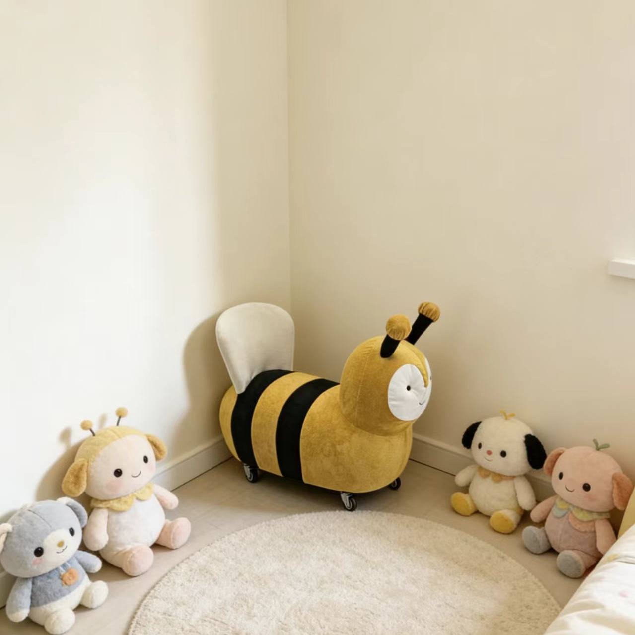 Plush Bee Kids Sofa Chair with Wheels, Cartoon Animal Seat