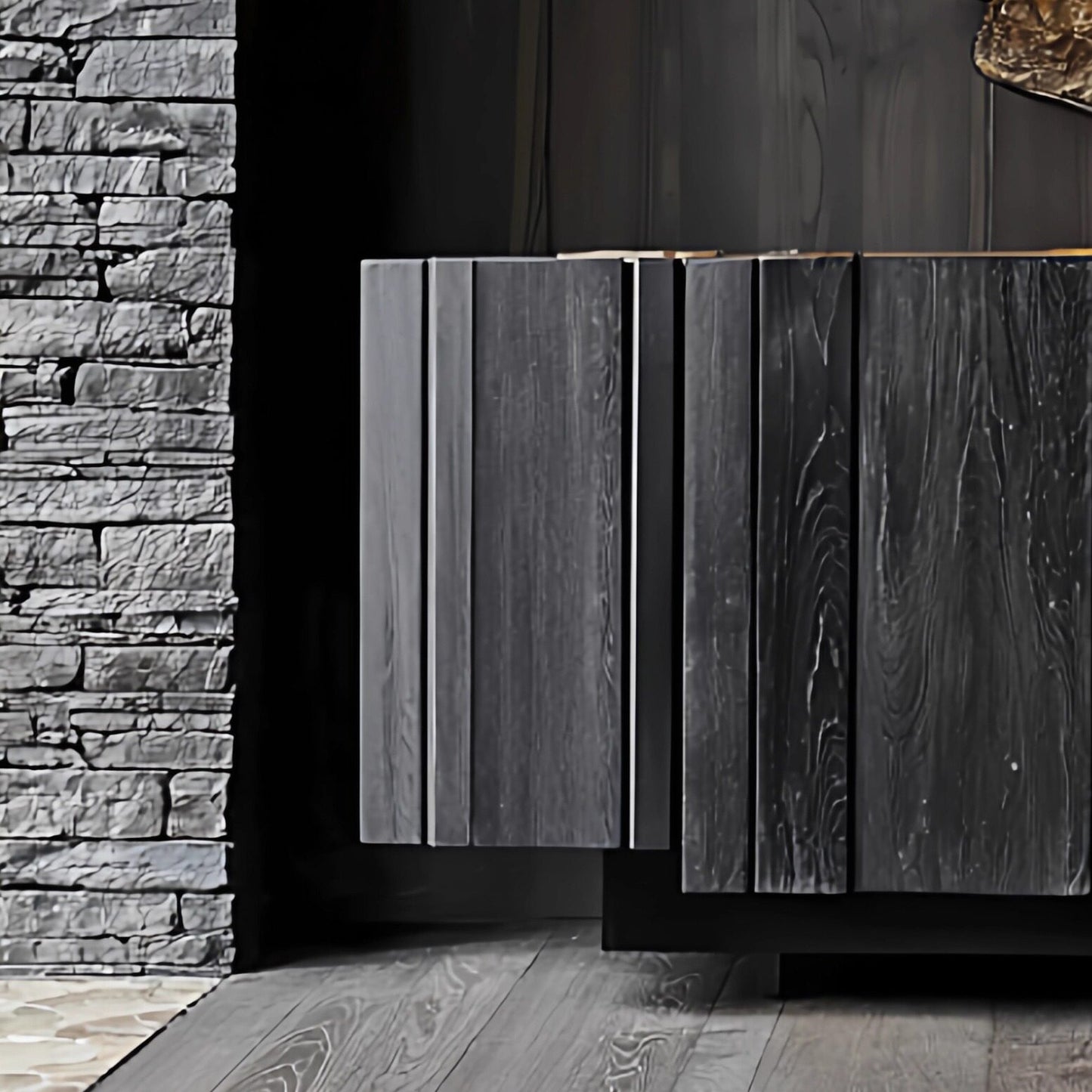 Black and Gold 3 Door Luxury Sideboard Cabinet, Modern Fluted Buffet Storage Cabinet with Textured Gold Accent Doors, Art Deco Style Credenza for Dining Room, Living Room, Entryway, Hallway, and Home Storage