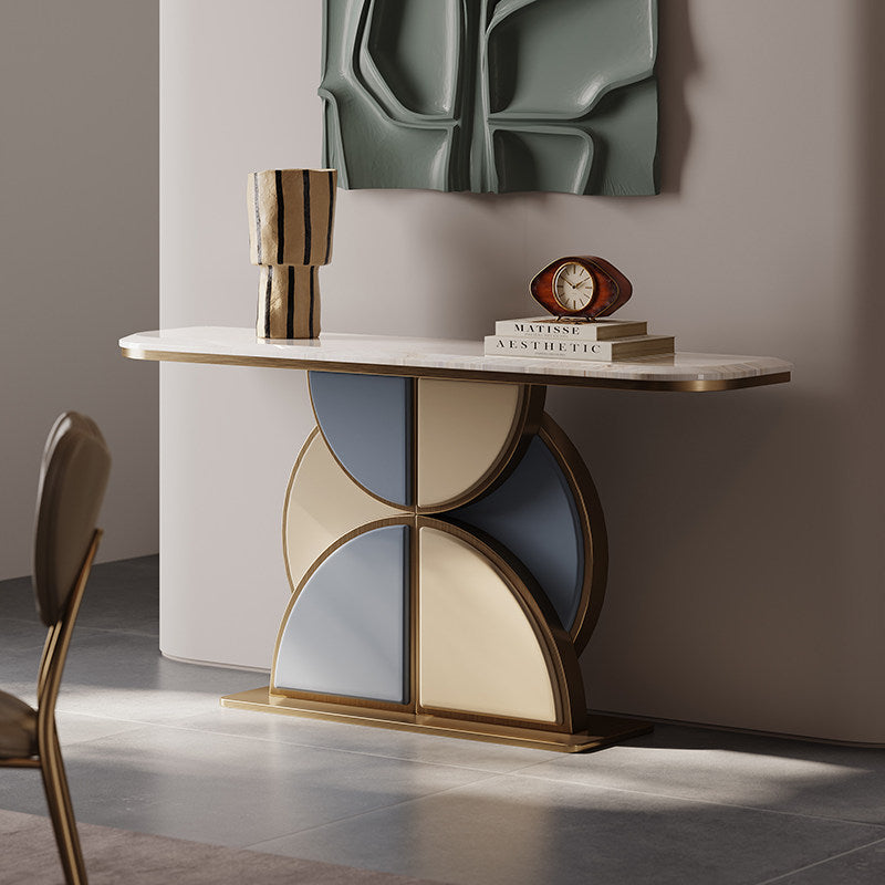 Natural Stone Entryway Console Table with Metal Base