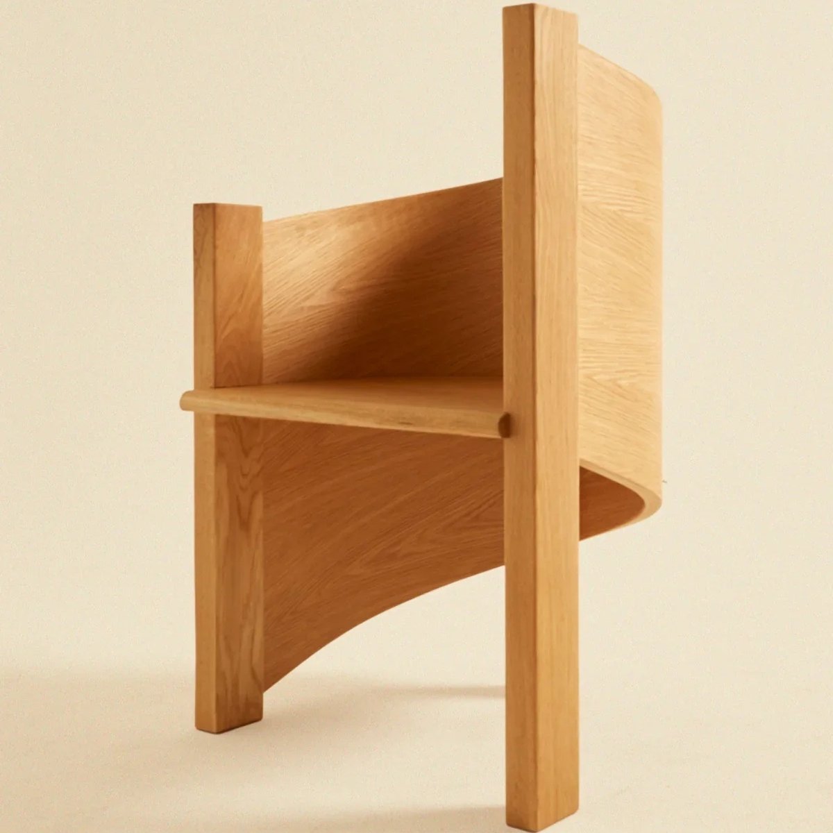 Natural Solid Wood Dining Chair, Sculptural Curved Back Side Chair, Modern Vintage Wooden Accent Chair for Dining Room, Kitchen, Cafe, Study, Desk, Living Room, and Restaurant Seating