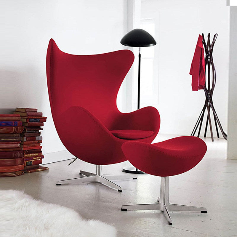 Red High Back Lounge Chair with Ottoman, Upholstered Swivel Accent Chair, Fiberglass Shell Leisure Armchair for Living Room, Bedroom, Reading Nook and Hotel Lounge