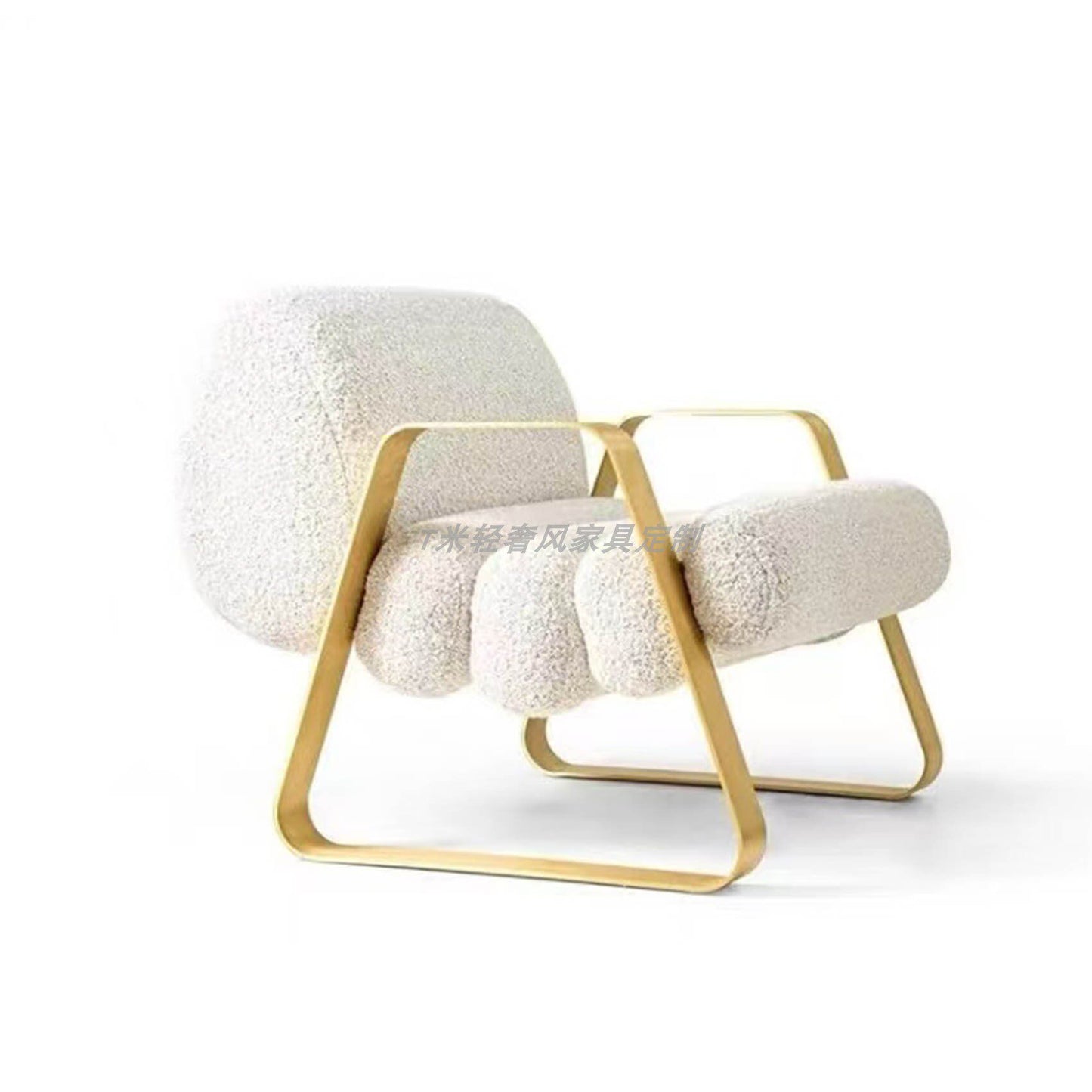 Modern White Boucle Accent Chair, Gold Metal Lounge Armchair, Upholstered Single Sofa Chair for Living Room, Bedroom, Hotel Lobby, Reception, Reading Nook