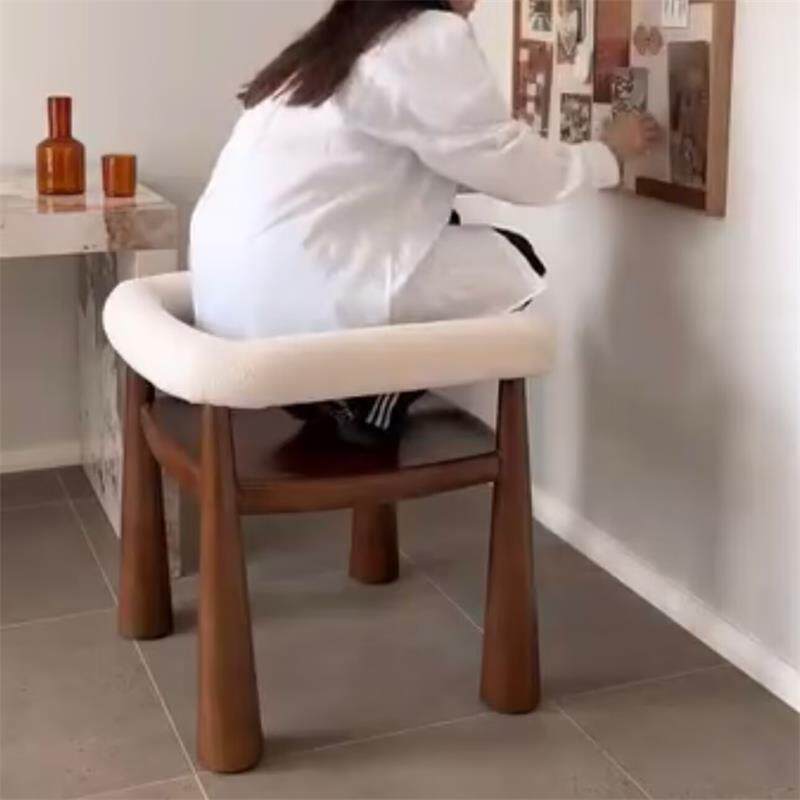 Cream Upholstered Solid Wood Dining Chair, Modern Accent Armchair with Open Backrest and Tapered Cone Legs, Wooden Cafe Chair for Dining Room, Kitchen, Restaurant, Hotel, Study