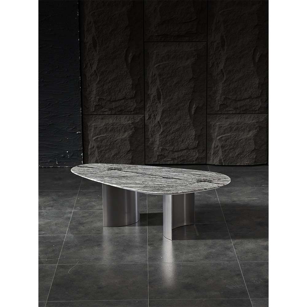 2-Piece Modern Marble Coffee Table Set with Metal Pedestal Bases