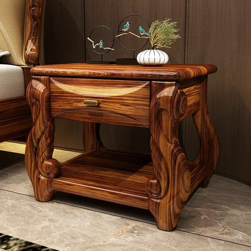 Wenge Wood Nightstand with Drawer and Lower Shelf