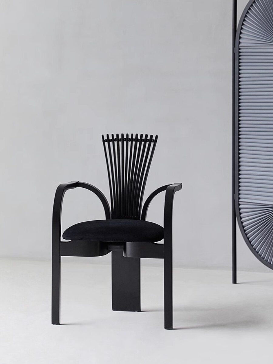 Black Bentwood Dining Armchair, Solid Ash Wood Accent Chair with Soft Upholstered Cushion, Curved Fan Back Side Chair for Dining Room, Living Room, Bedroom, Cafe, Office, and Vanity Seating