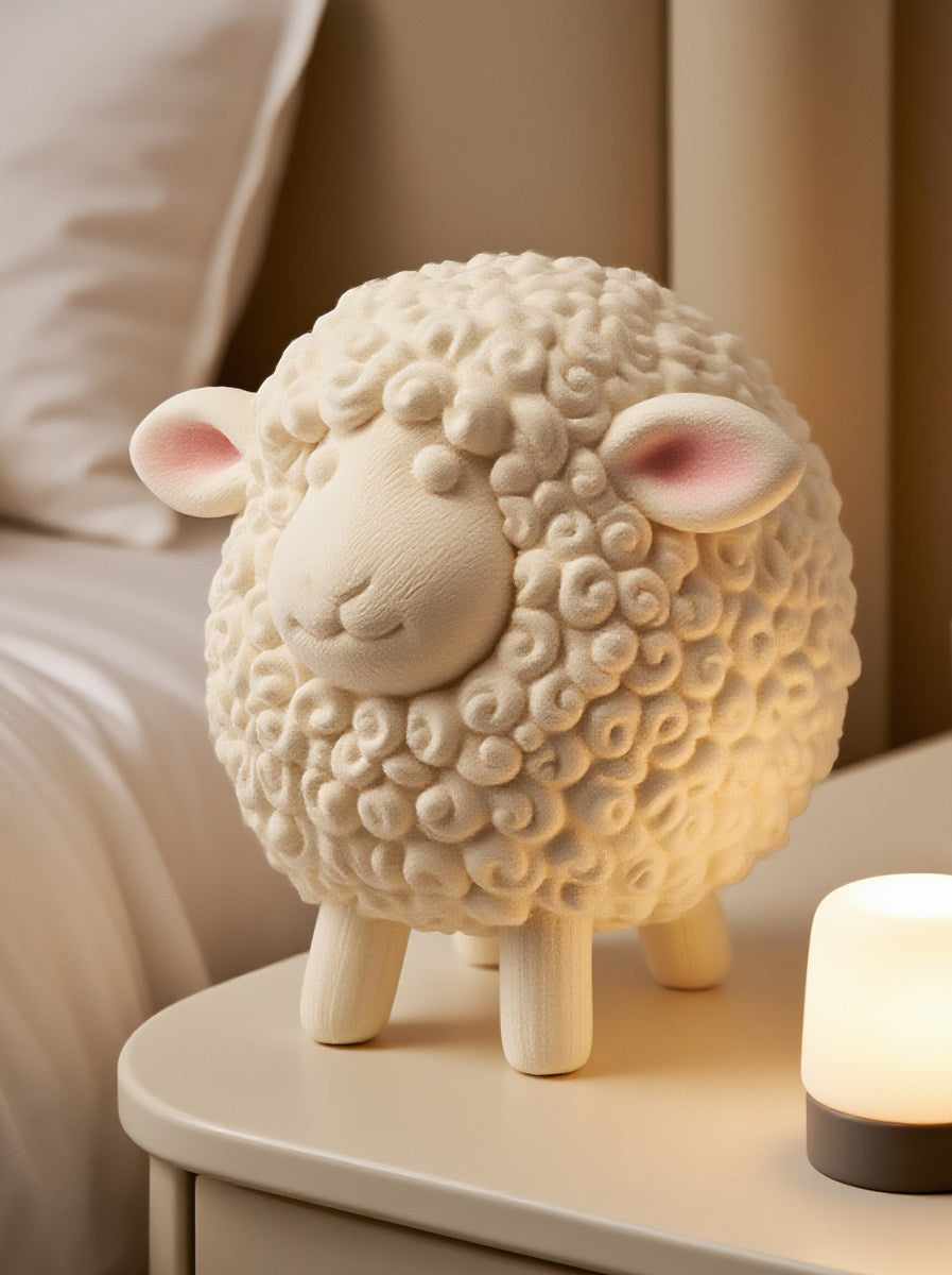 Cute Sheep Tabletop Figurine, Modern Farmhouse Decorative Animal Statue for Living Room, Bedroom, Nursery, Entryway Shelf and Office Desk, Cream White