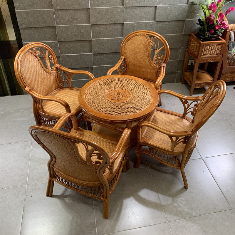 Natural Rattan High Back Armchair, Honey Brown Woven Cane Chair