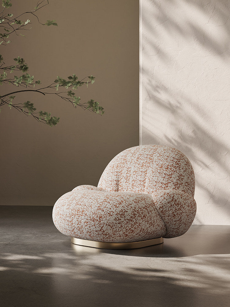 Cream and Terracotta Swivel Accent Chair, Round Upholstered Lounge Chair for Living Room