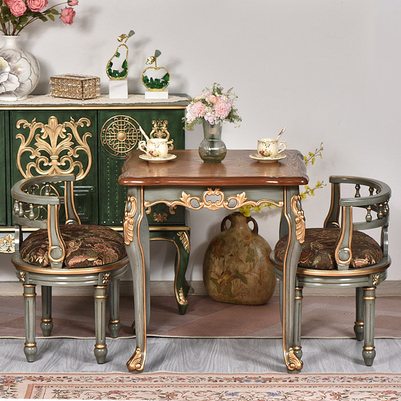 3-Piece Solid Wood Dining Set with Square Table and 2 Armchairs