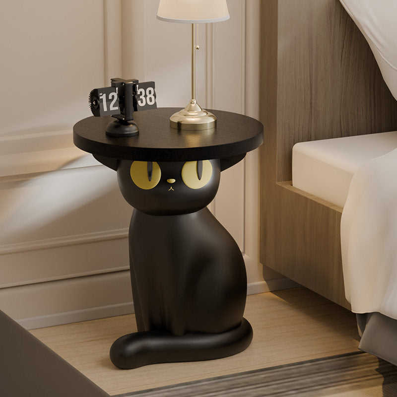 Black Cat Accent Side Table with Coin Bank, Cute Animal End Table, Decorative Sculpture Coffee Table, Small Round Sofa Side Table for Living Room, Bedroom, Nursery &amp; Apartment