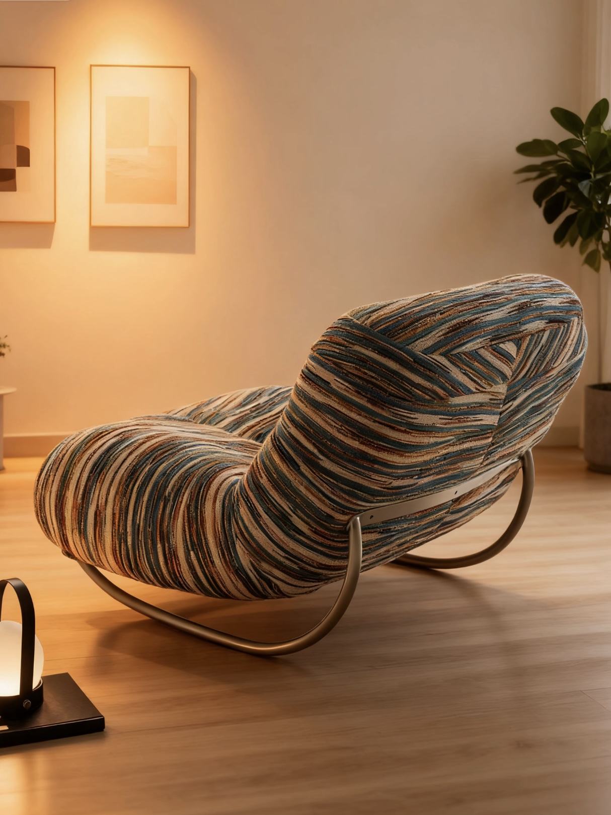 Multicolor Fabric Rocking Chair with Metal Frame for Living Room