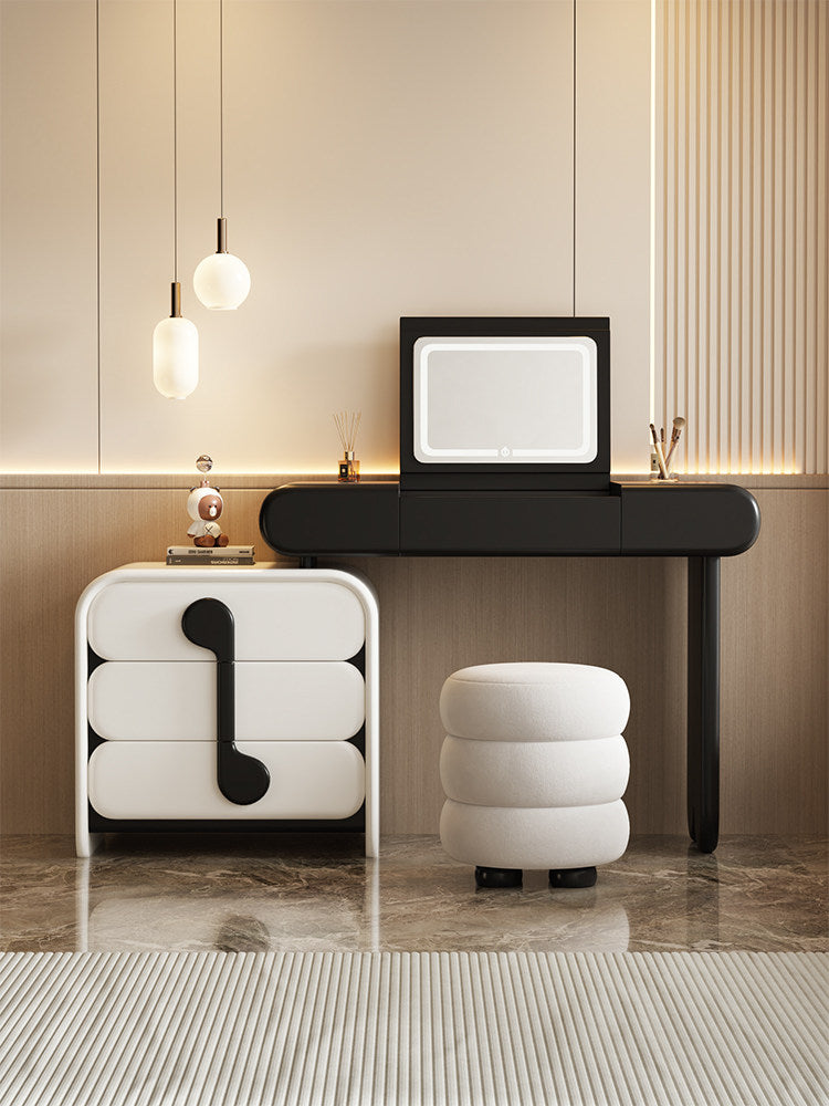 Black Vanity Desk with LED Mirror and 3-Drawer Storage Cabinet