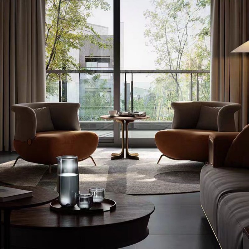 Italian Modern Accent Lounge Chair, Upholstered Single Sofa Chair with Sculptural Metal Legs, Luxury Leisure Armchair for Living Room, Bedroom, Lounge and Reception