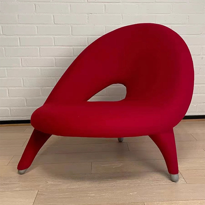 Red Sculptural Accent Chair, Modern Upholstered Lounge Chair with Three Leg Design, Fiberglass Leisure Chair for Living Room, Bedroom, Reading Corner, Office and Contemporary Home Decor