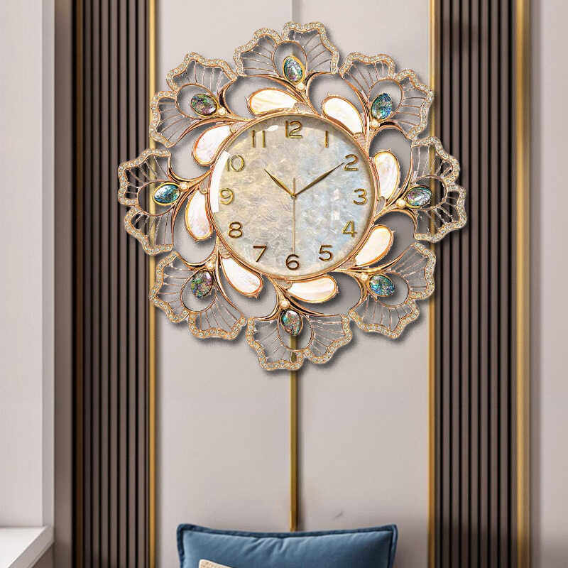 Large Floral Wall Clock, Silent Quartz Shell Dial Decorative Clock, 30.3 Inch