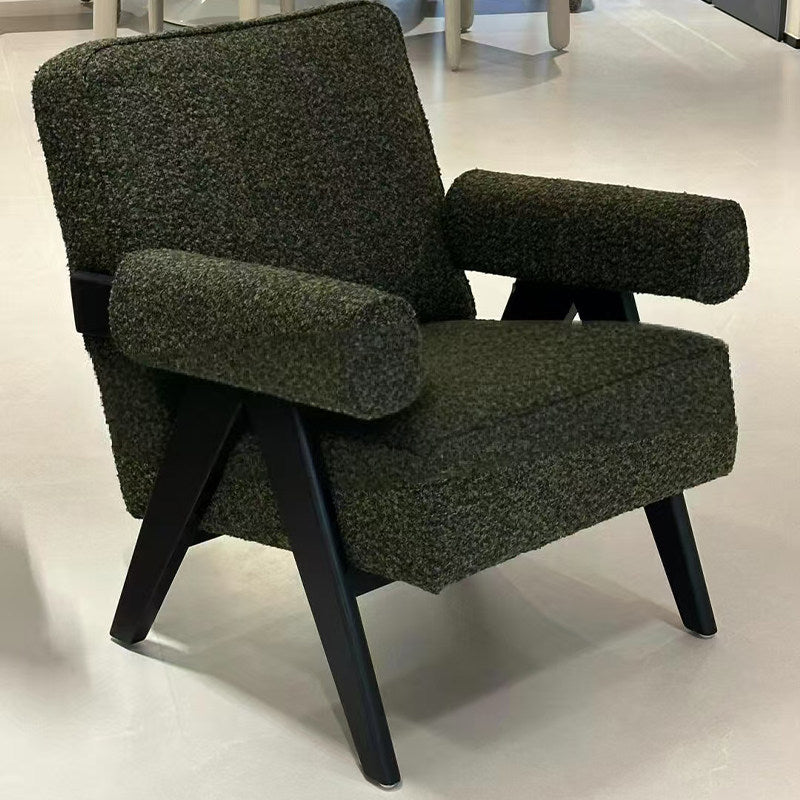 Modern Black Boucle Accent Chair, Solid Ash Wood Lounge Armchair with Sculptural X Frame, Wabi Sabi Single Sofa Chair for Living Room, Bedroom, Balcony, Hotel Reception