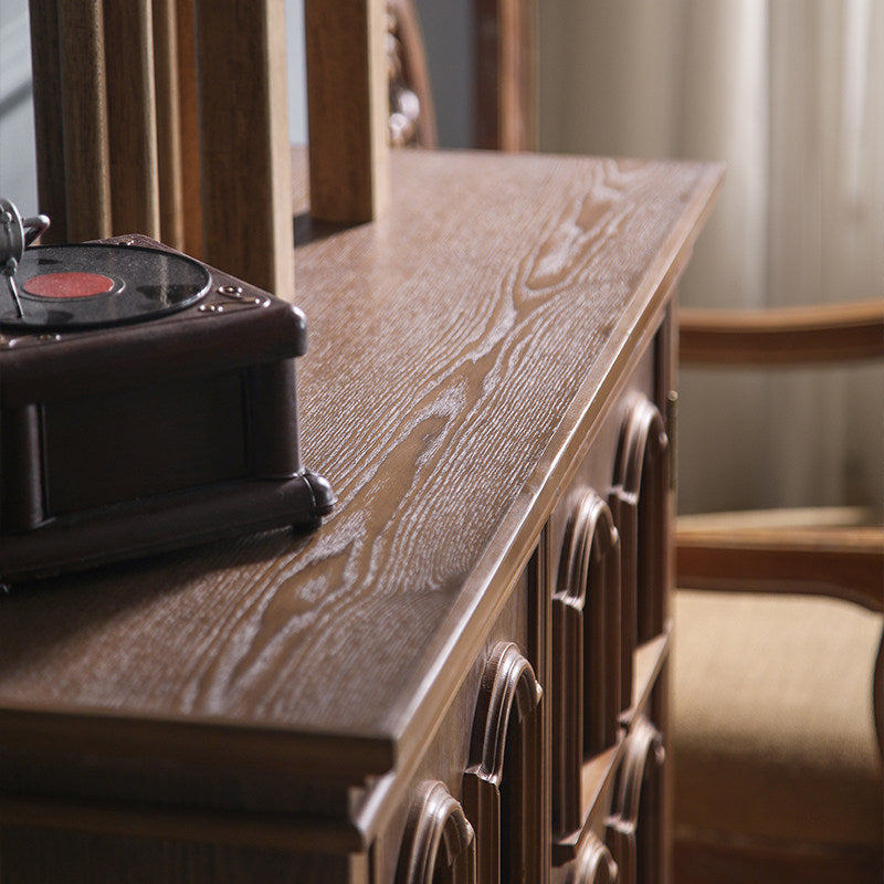 Walnut Brown 2-Door Accent Cabinet with Arched Window Panels