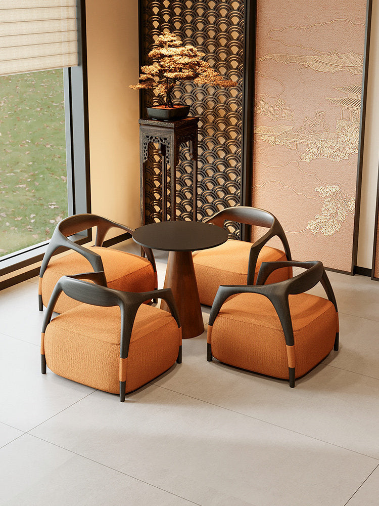 Orange Upholstered Accent Chair with Solid Wood Armrests