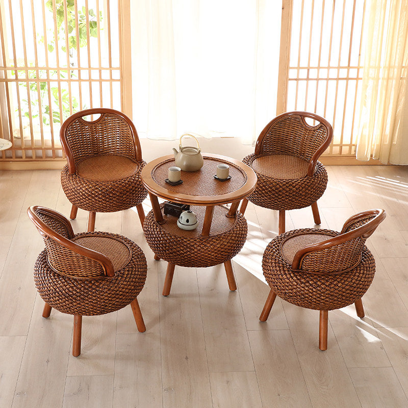 Round Rattan Accent Chair 20 Inch, Woven Balcony Chair with Curved Back