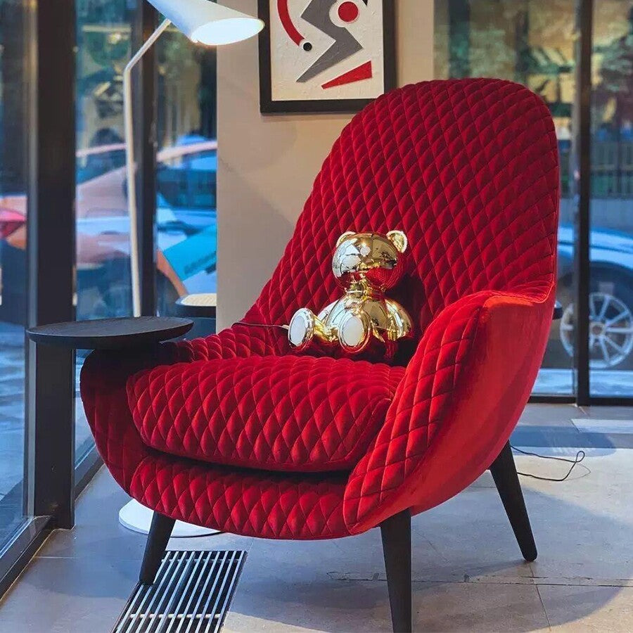 Red Quilted High Back Accent Chair with Fiberglass Frame for Living Room