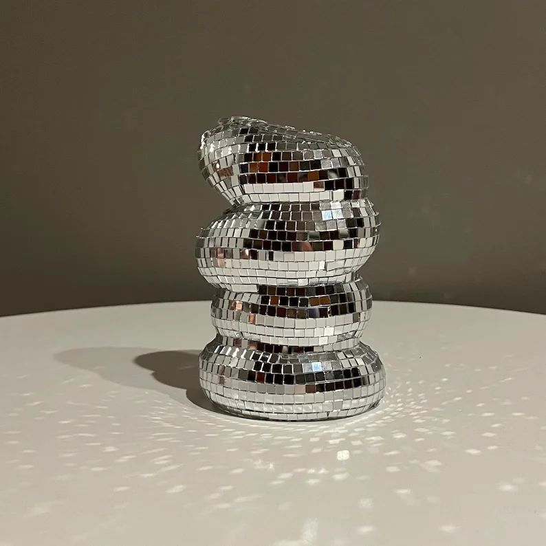 Silver Disco Ball Vase, Mirrored Mosaic Flower Pot Table Decor
