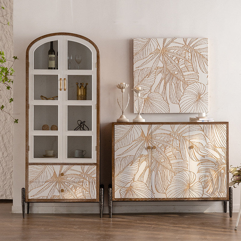 Botanical Entryway Cabinet, Ash Veneer Shoe Storage Cabinet, Vintage Leaf Pattern Sideboard, Wabi Sabi Hallway Cabinet, Living Room Credenza and Dining Room Buffet