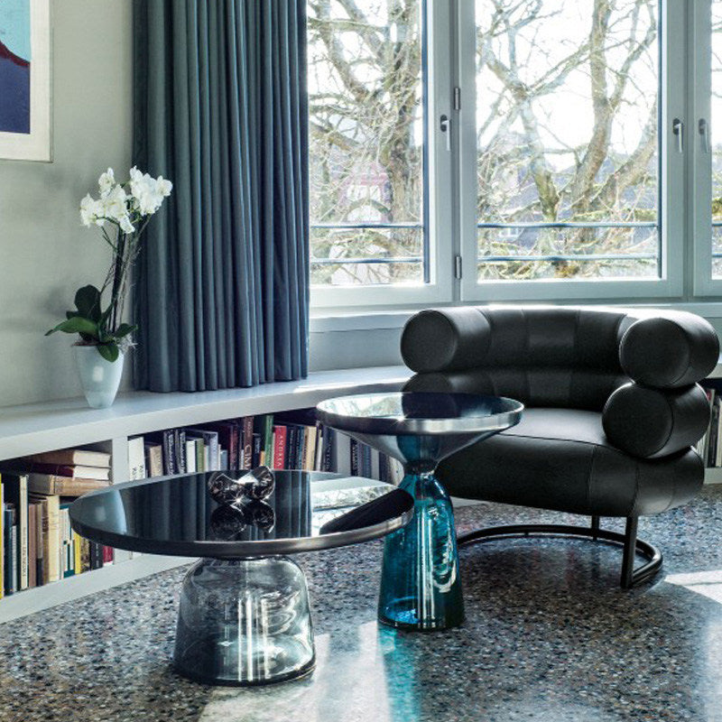 Black Leather Cylinder Accent Chair, Modern Tubular Lounge Armchair with Chrome Metal Frame for Living Room, Bedroom, Office and Hotel Lounge