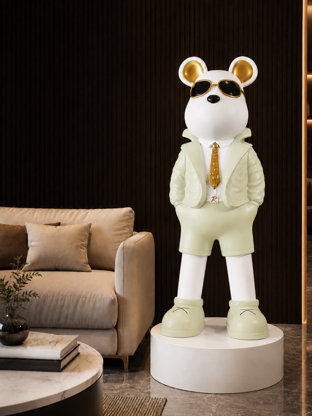 Large Decorative Mouse Statue with Bluetooth Speaker, Modern Freestanding Floor Figurine for Living Room, Entryway, Bedroom and Office, Mint Green