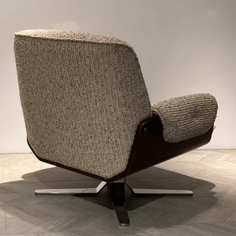 Swivel Boucle Accent Chair, Modern Upholstered Lounge Armchair with Solid Wood Frame and Stainless Steel Base for Living Room, Bedroom, Office, Reading Nook and Reception Area