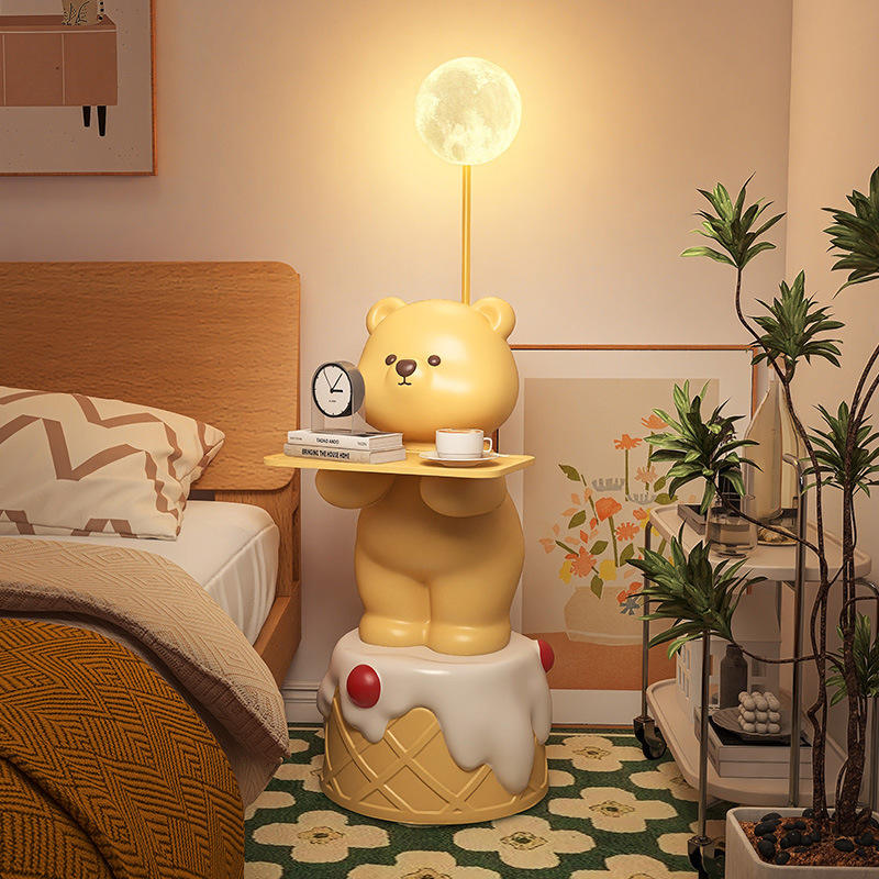 Yellow Resin Bear LED Floor Lamp with Tray Side Table