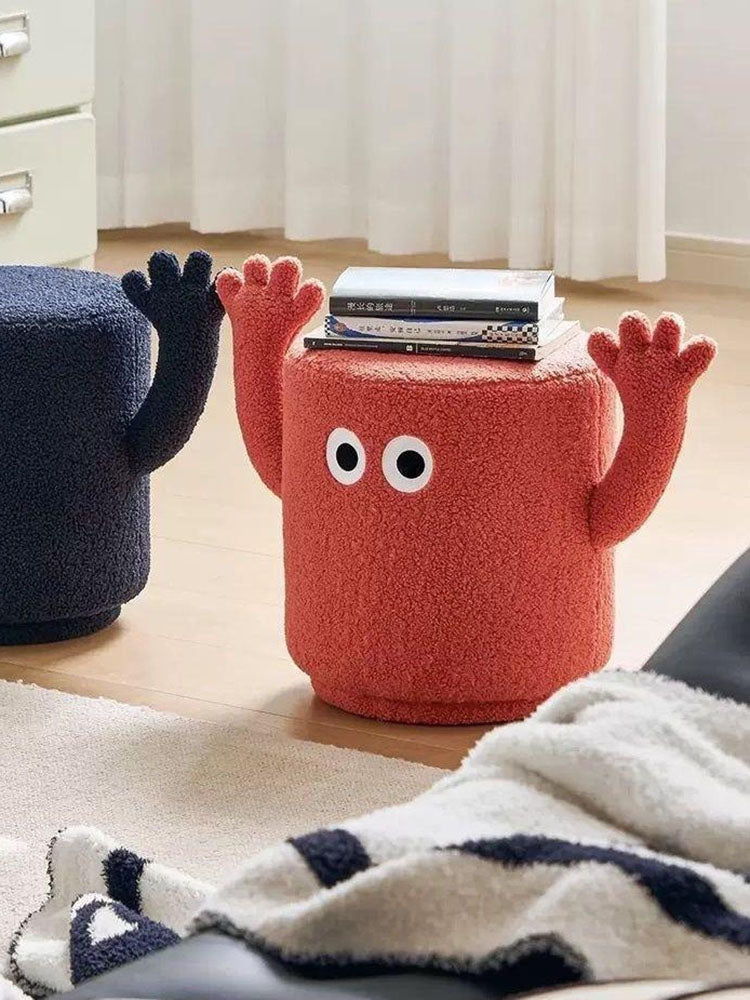 Red Boucle Ottoman Stool with Raised Arms, 16.5 Inch Footrest
