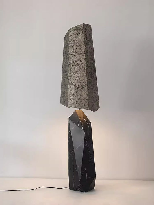 Modern Geometric Faux Marble Floor Lamp, E27 Standing Lamp with 3 Color Light, Sculptural Decorative Floor Light for Living Room Bedroom Hotel Lobby Showroom