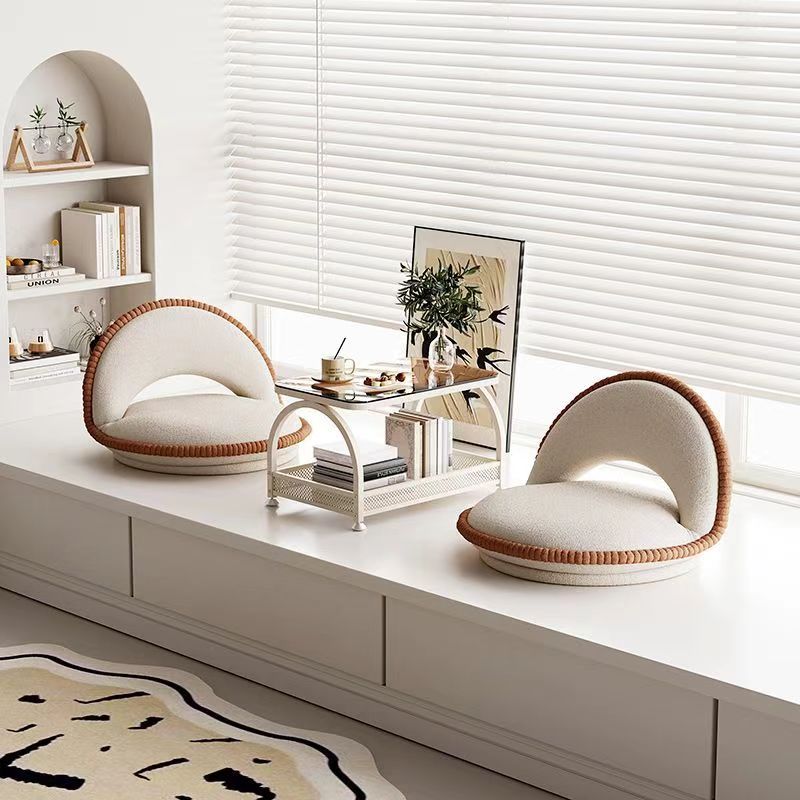 Cream Bouclé Floor Chair with Adjustable Arched Backrest, 23.6-Inch Cushioned Tatami Lounge Seat with Padded Base for Bedroom, Reading Nook, Meditation Room or Bay Window