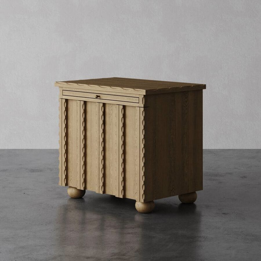 Solid Wood Nightstand with Drawer and Scalloped Cabinet Storage