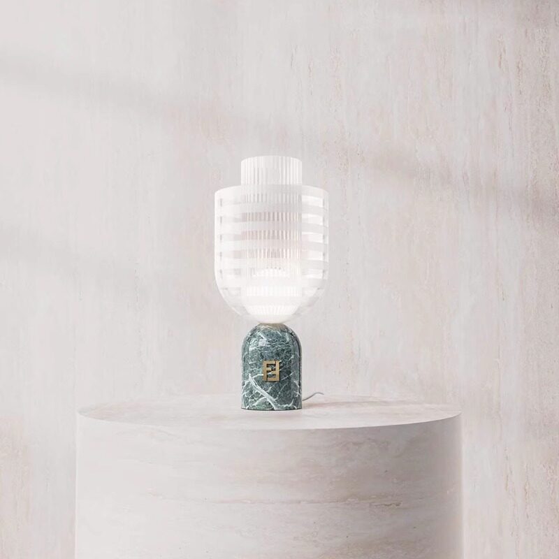Modern Green Marble Table Lamp with Frosted Glass Shade, Contemporary Bedside Lamp for Bedroom, Living Room, Office, Nightstand, Console Table and Minimalist Home Decor