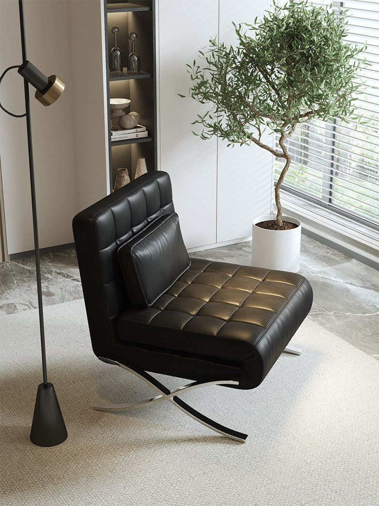 Black Faux Leather Convertible Chair Bed with Folding Lounge Design