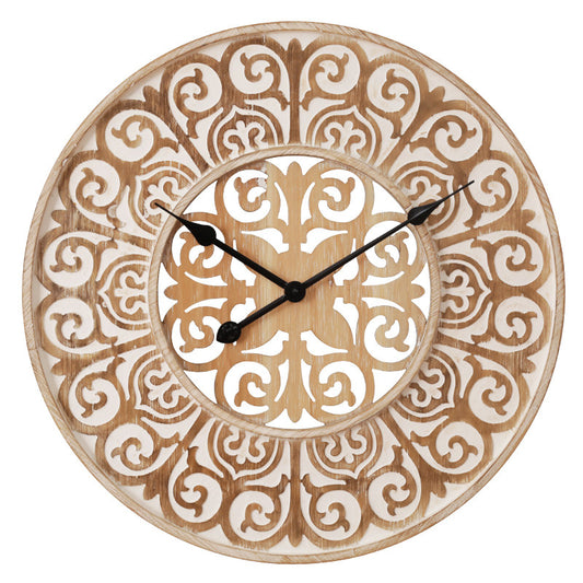 Carved Wooden Wall Clock, Moroccan Style Round Decor