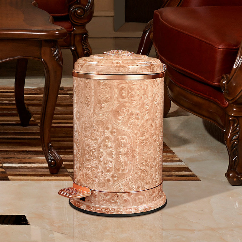 Marble Look Step Trash Can with Lid, Round Pedal Waste Bin with Gold Tone Trim, Luxury Style Garbage Can for Bathroom, Living Room, Bedroom, Kitchen, Office, Toilet, and Vanity Area