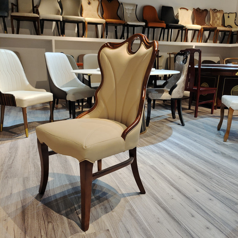 Cream Faux Leather Dining Chairs Set of 4, Upholstered High Back Dining Room Chairs with Solid Wood Frame, Classic Accent Side Chairs for Kitchen, Restaurant, Hotel and Living Room