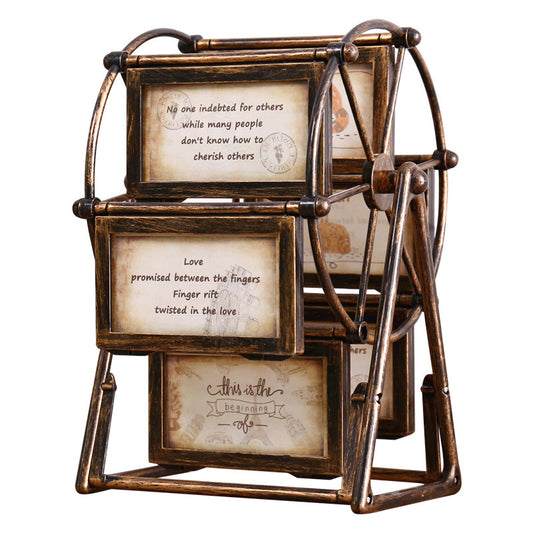 Antique Bronze Rotating Ferris Wheel Picture Frame, Tabletop Collage Photo Display with 6 Double-Sided 5 x 3.5 Inch Frames for Living Room, Bedroom, Office and Wedding Décor