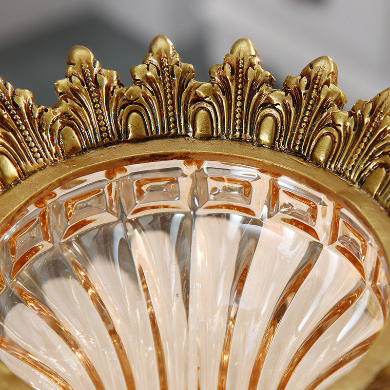 Gold Glass Pedestal Vase, European Style Decorative Flower Vase with Ornate Resin Base, Tall Table Centerpiece Urn for Faux Flowers, Dining Table, Entryway, Hotel, Living Room Decor