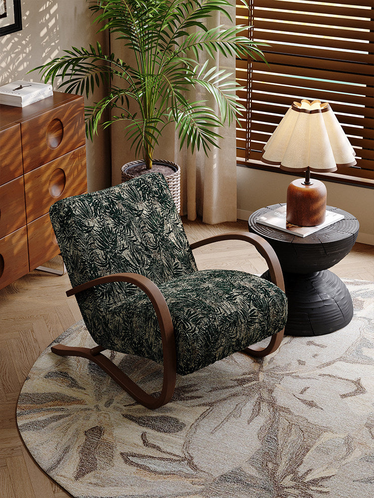 Green Botanical Print Upholstered Accent Chair with Carbon Steel Loop Frame, Modern Retro Single Lounge Armchair for Living Room, Bedroom, Balcony, Reading Nook and Apartment