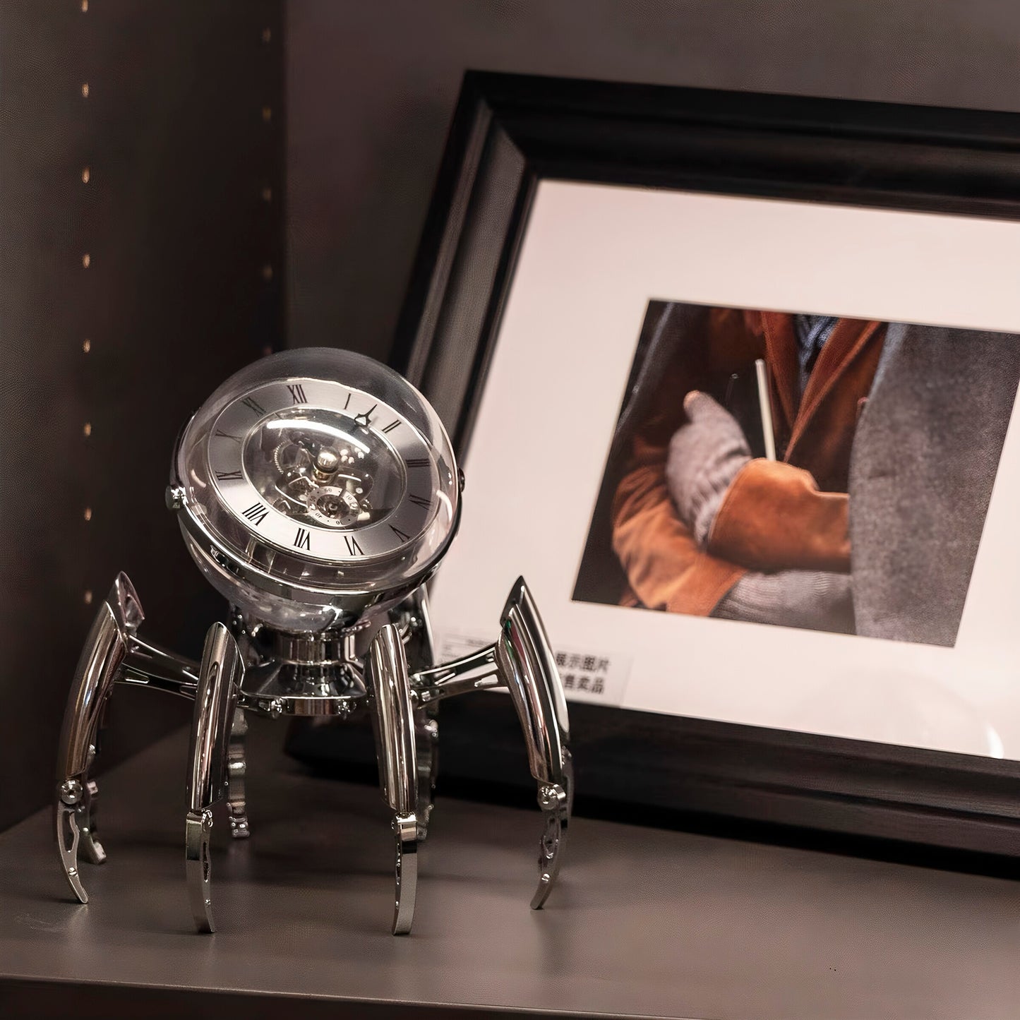 Modern Mechanical Table Clock 7.6 Inch, Silver Metal Skeleton Desk Clock