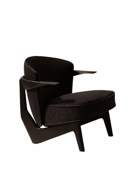 Wabi Sabi Black Accent Chair, Solid Ash Wood Frame Lounge Armchair with Upholstered Seat and Sculptural Arms, Modern Designer Style Single Sofa Chair for Living Room, Reception Area, Office and Reading Nook