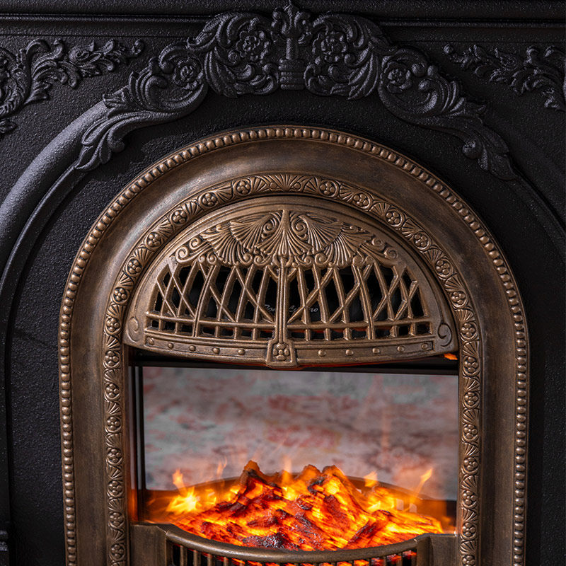 Black Electric Fireplace Mantel with Heater, Ornate Freestanding Faux Fireplace Console for Living Room, Bedroom, Office and Entryway
