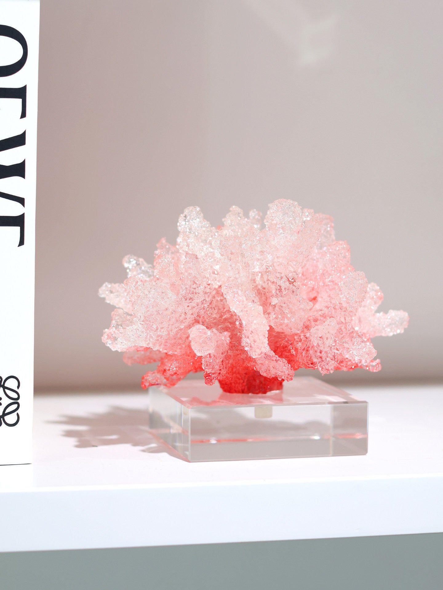 Pink Coral Sculpture, Decorative Crystal Resin Tabletop Figurine
