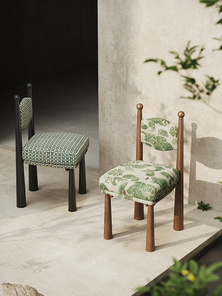 Green Floral Upholstered Solid Wood Dining Chair for Kitchen