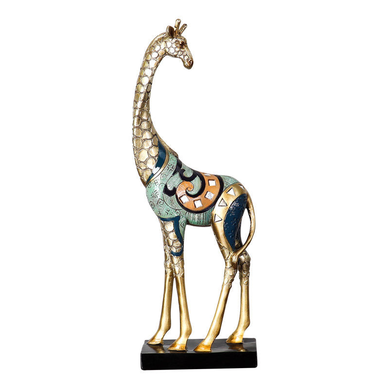 Decorative Giraffe Figurine, Gold Mosaic Tabletop Sculpture